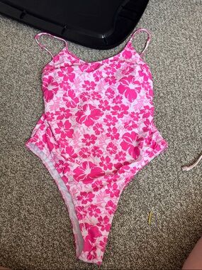 SHEIN Hot Pink Floral One-Piece Swimsuit